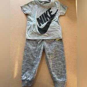 Nike Heather Gray Logo Tee and Joggers- size 18 months